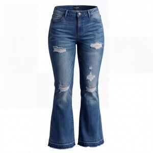 Bebe Flared Crop Blue Jeans Women's Size 29 Waist 5-Pocket Zip Fly Medium Wash